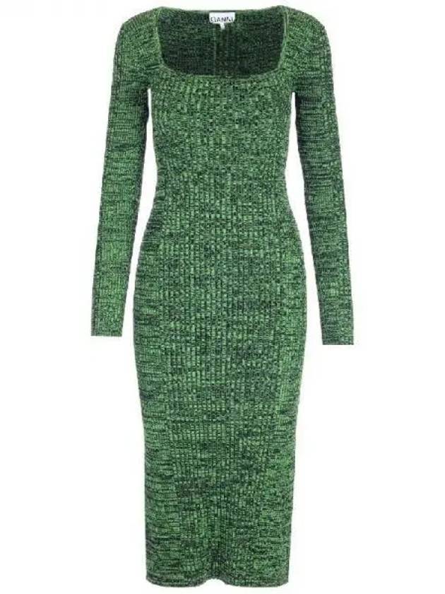 Women's Knit Square Neck Midi Dress Kelly Green - GANNI - BALAAN 1