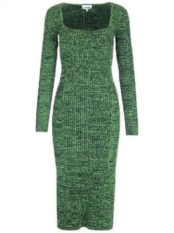 Women's Knit Square Neck Midi Dress Kelly Green - GANNI - BALAAN 1