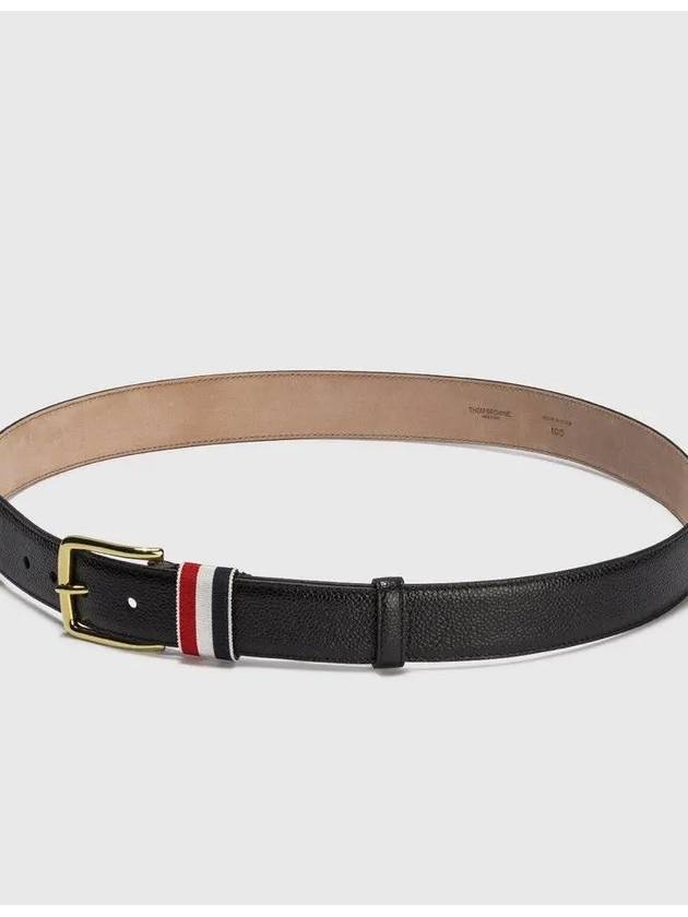 Men's Three Stripes Tab Pebbled Leather Belt Black - THOM BROWNE - BALAAN 3