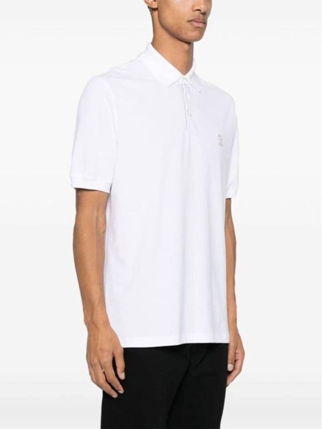 Logo Cotton Polo Shirt White - BRUNELLO CUCINELLI - BALAAN 4