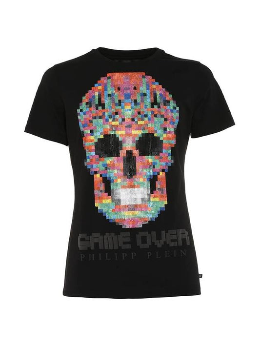 Skull Game Over Short Sleeve T-Shirt Black - PHILIPP PLEIN - BALAAN.