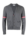 RWB V-neck Striped Virgin Wool Cardigan Grey - THOM BROWNE - BALAAN 2