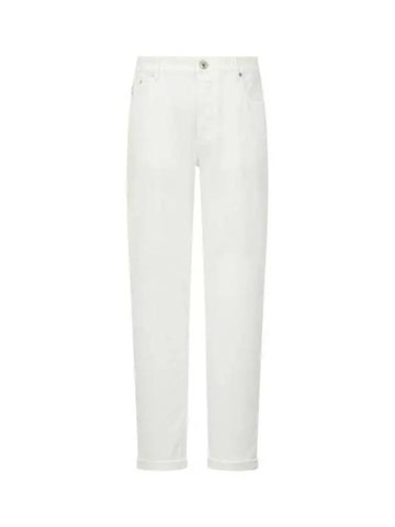 Men s Leather Logo Patch Denim Pants White - BRUNELLO CUCINELLI - BALAAN 1