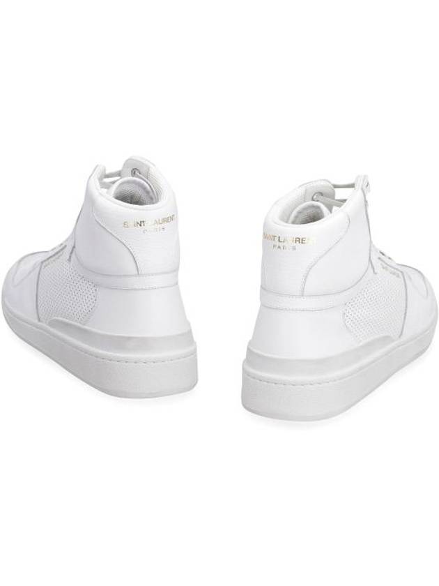 Men's SL24 Used-Look Perforated Leather Mid Top Sneakers White - SAINT LAURENT - BALAAN 5