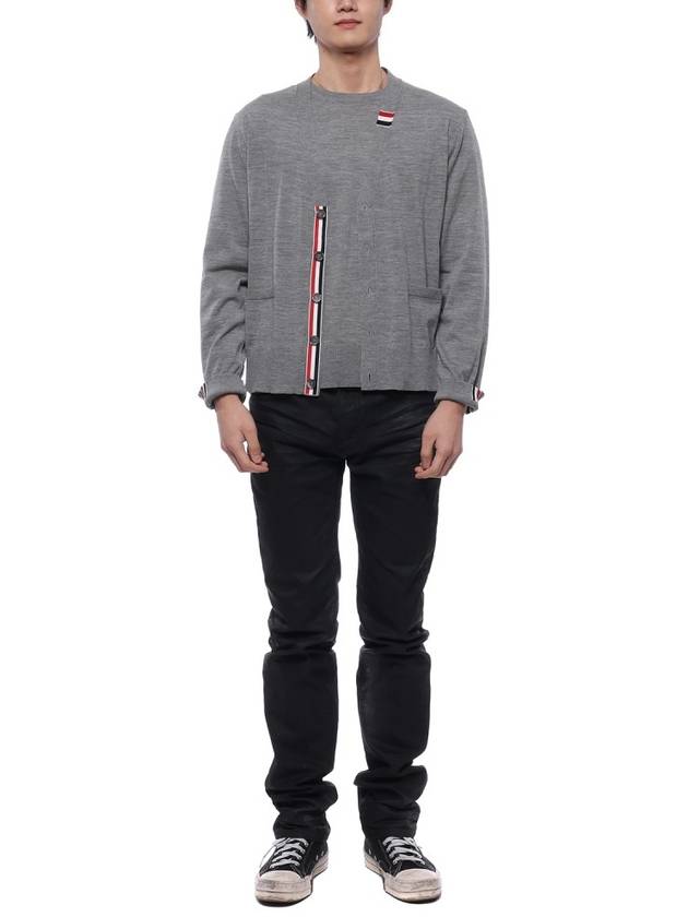 Men's Jersey Stitch V-Neck Cardigan Light Grey - THOM BROWNE - BALAAN 4