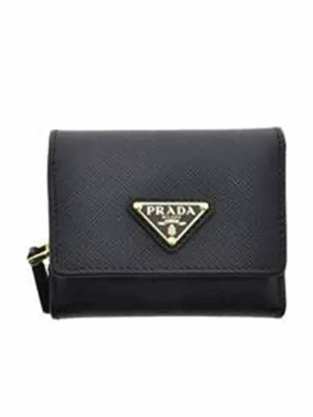 Saffiano Tri-Fold Leather Half Wallet Black - PRADA - BALAAN 1