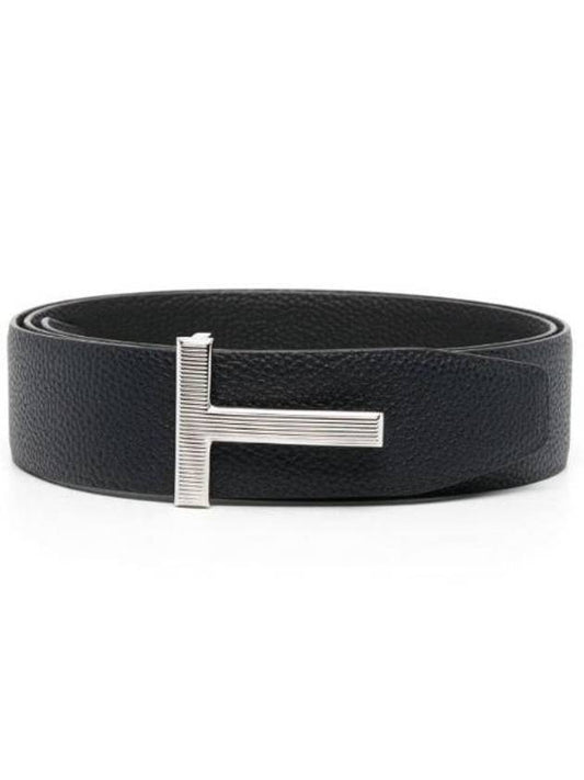 T Buckle Reversible Leather Belt Black Navy - TOM FORD - BALAAN 1