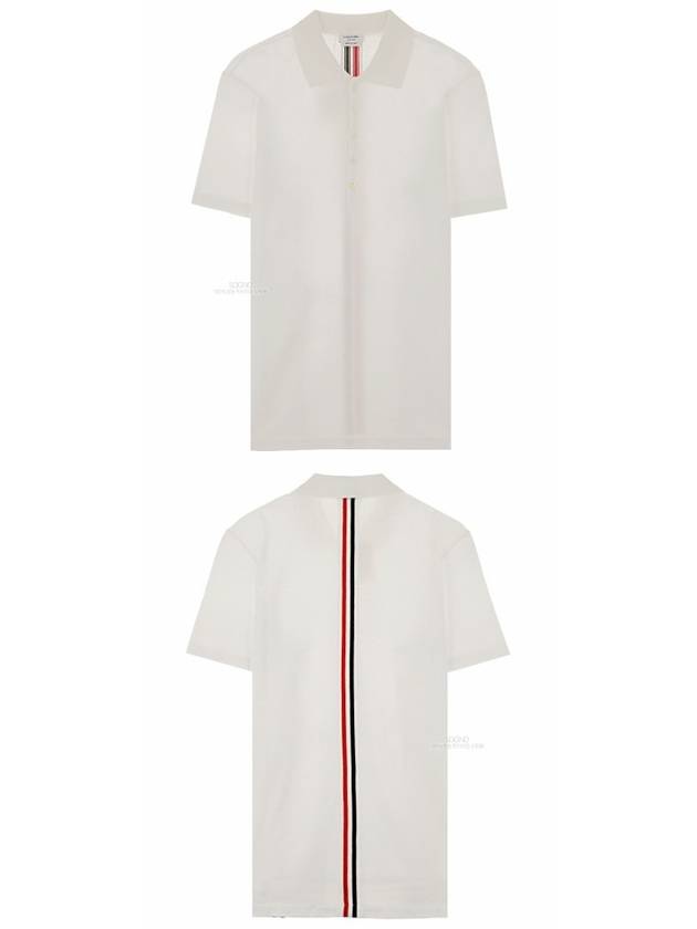 Men's Cotton Pique Center Bag Striped Short Sleeve Polo Shirt White - THOM BROWNE - BALAAN 6