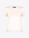 Women's Val d'Orsha Classic Cashmere Crew Neck Sweatshirt Short Sleeve Rice Milk FAM7976 A08U - LORO PIANA - BALAAN 1