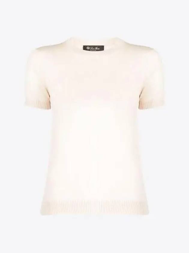 Women's Val d'Orsha Classic Cashmere Crew Neck Sweatshirt Short Sleeve Rice Milk FAM7976 A08U - LORO PIANA - BALAAN 1