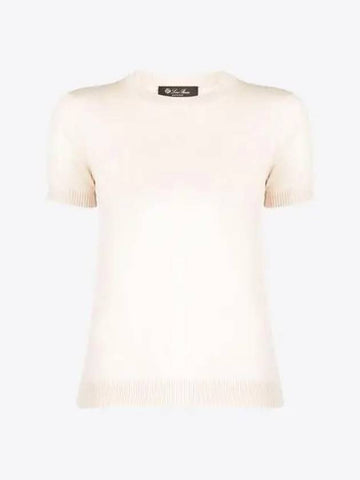 Women's Val d'Orsha Classic Cashmere Crew Neck Sweatshirt Short Sleeve Rice Milk FAM7976 A08U - LORO PIANA - BALAAN 1