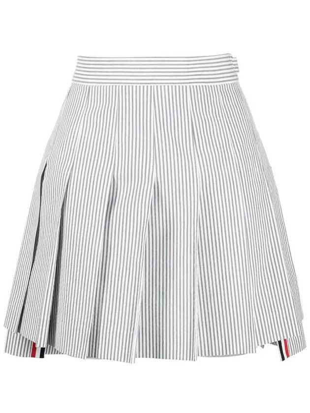 Women's Mini Drop Back Seersucker Pleated Skirt Grey - THOM BROWNE - BALAAN 3