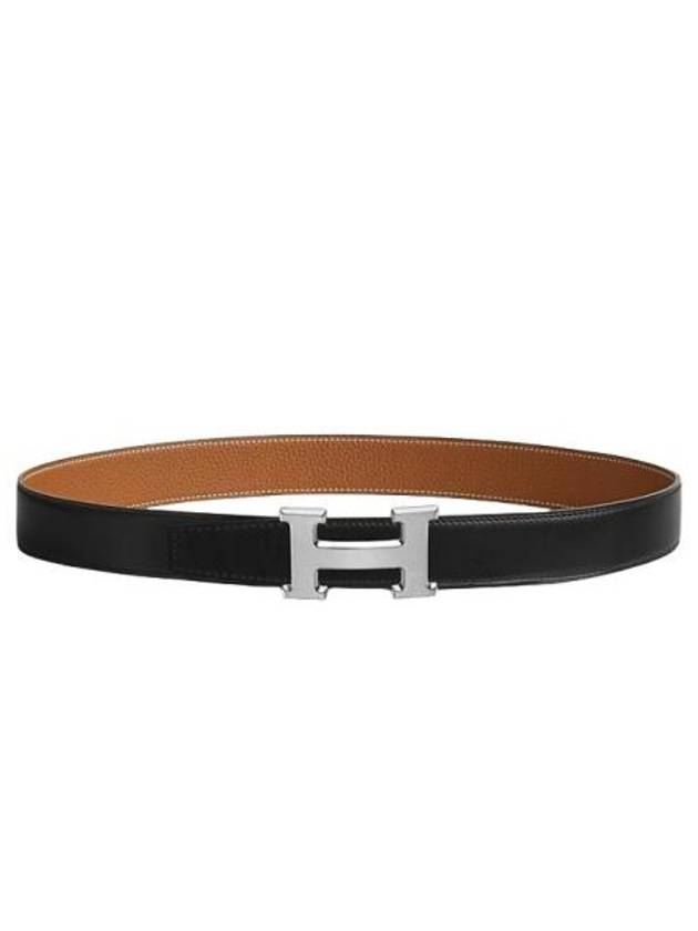 H Buckle 32MM Reversible Leather Belt Gris Moyen Noir Gold - HERMES - BALAAN 2