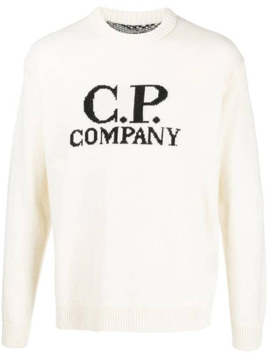 Logo Intarsia Lambswool Knit Top White - CP COMPANY - BALAAN 1