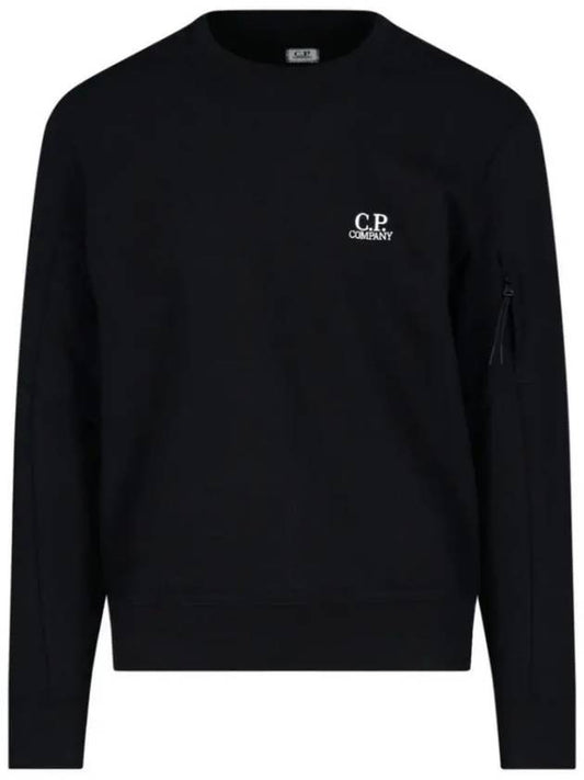 Men's Chest Embroidery Logo Brushed Sweatshirt Black - CP COMPANY - BALAAN.