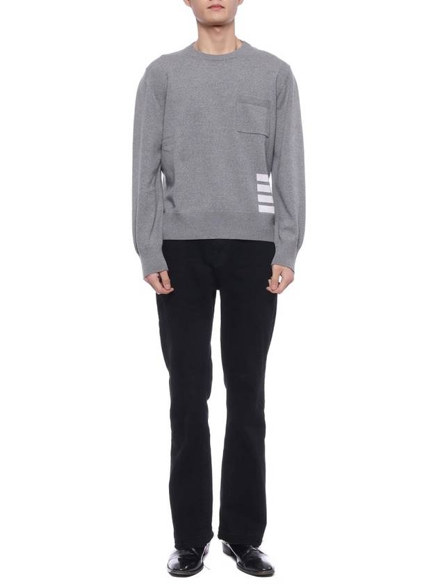 Diagonal Striped Merino Wool Pocket Pullover Knit Top Grey - THOM BROWNE - BALAAN 4