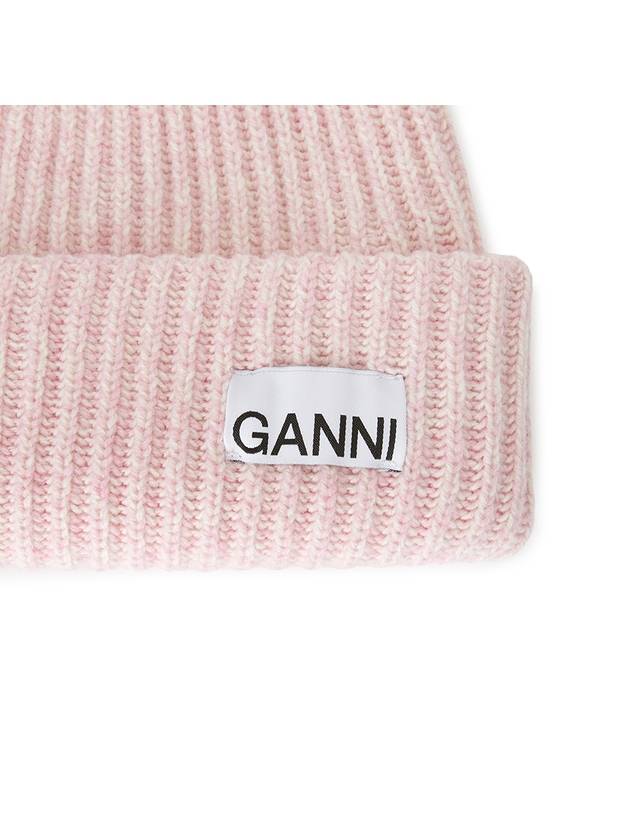 Logo Patch Knit Beanie Pink - GANNI - BALAAN 5