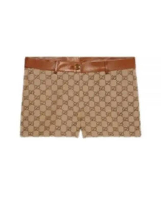 Women's Leather Trimmed GG Canvas Shorts Beige - GUCCI - BALAAN 2