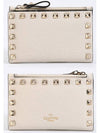 Logo Rockstud Leather Card Wallet Cream - VALENTINO - BALAAN 1