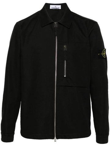 Cotton Nylon Drill Overshirt Jacket Black - STONE ISLAND - BALAAN 1