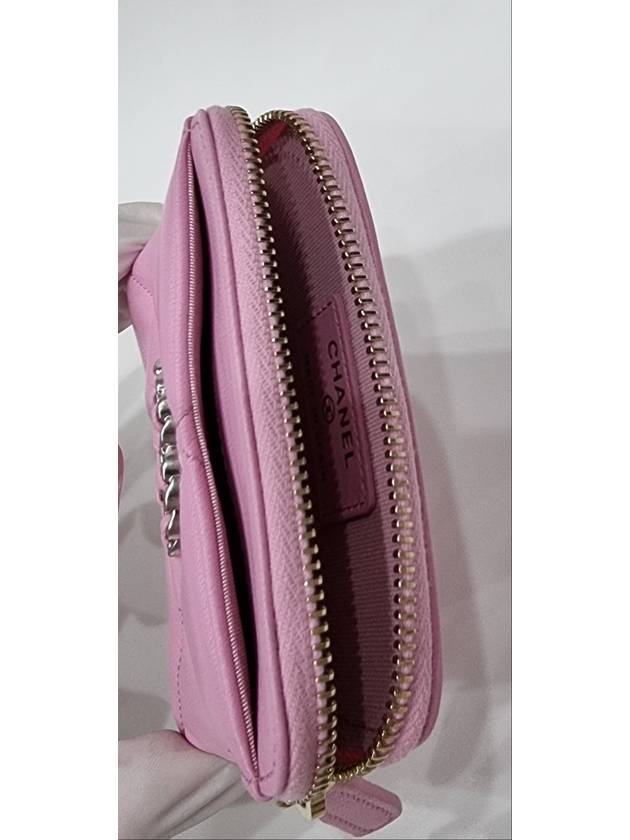 19 Nineteen Lambskin Card Slot Zipper Wallet Pink Silver AP2086 - CHANEL - BALAAN 5