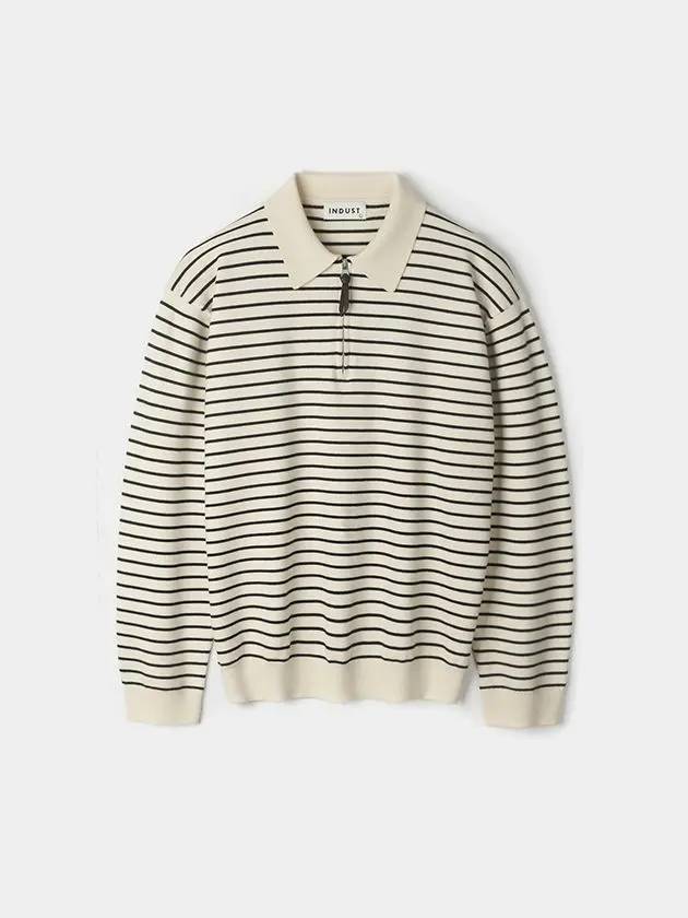 Striped collar half zip up knit Ivory - INDUST - BALAAN 9