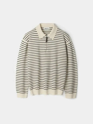 Striped collar half zip up knit Ivory - INDUST - BALAAN 1