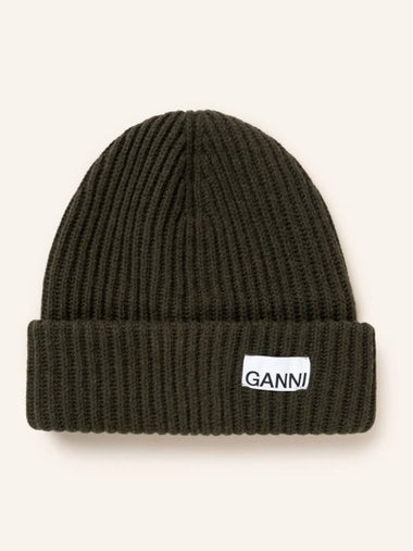 Logo Wool Beanie Khaki Women s - GANNI - BALAAN 1