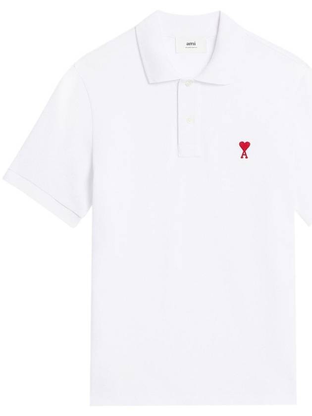 Heart Logo Polo Shirt White - AMI - BALAAN 2