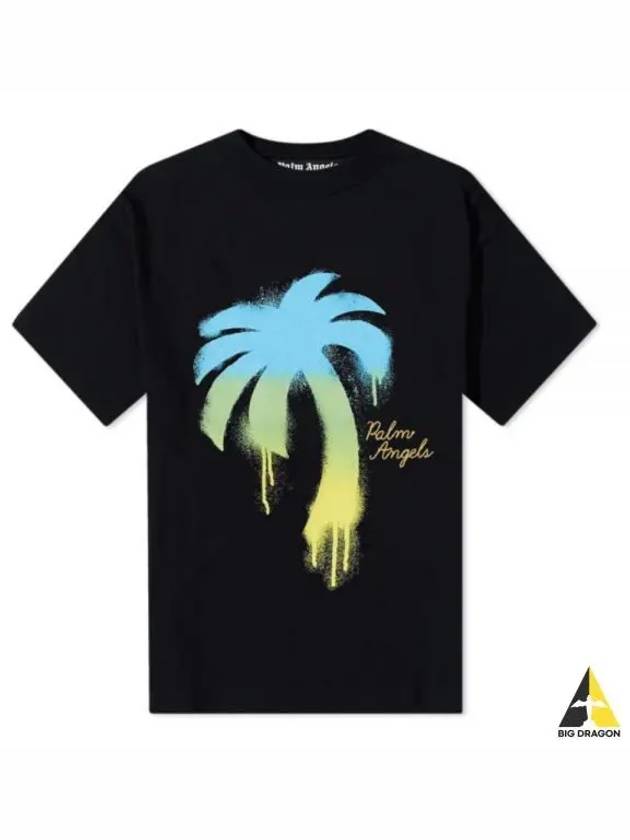 Palm Tree Printed Crewneck Classic Cotton Short Sleeve T-Shirt Black - PALM ANGELS - BALAAN 2