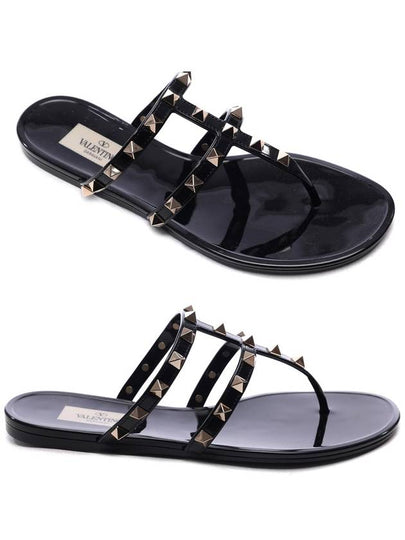 Rockstud Flat Rubber Flip Flops Black - VALENTINO - BALAAN 2