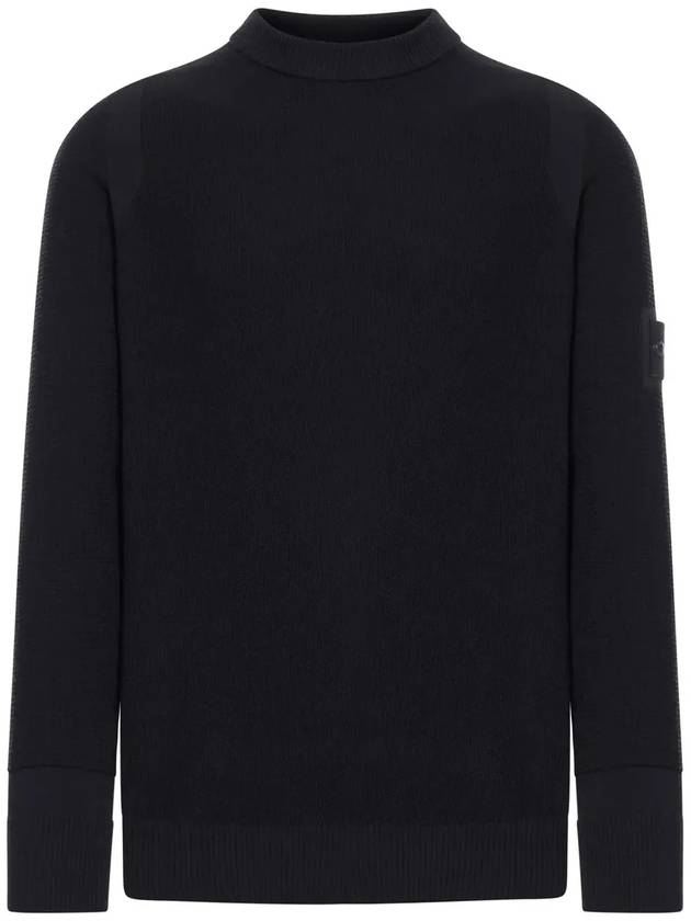 Logo Crew Neck Wool Blend Knit Top Black - STONE ISLAND - BALAAN 2