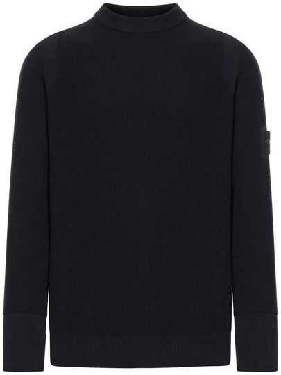 Logo Crew Neck Wool Blend Knit Top Black - STONE ISLAND - BALAAN 2