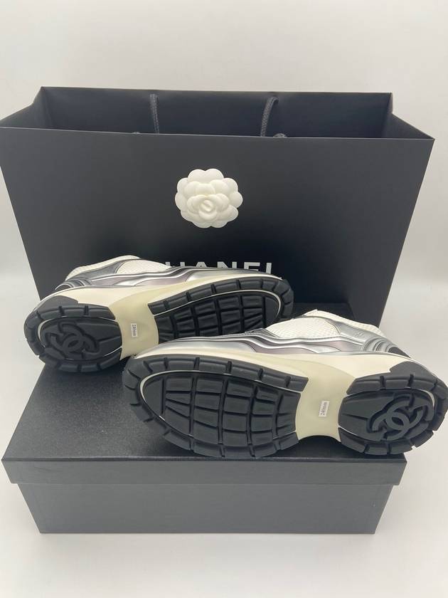 Fabric Laminated Low Top Sneakers Silver - CHANEL - BALAAN 7