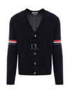 RWB V-neck Striped Virgin Wool Cardigan Navy - THOM BROWNE - BALAAN 2