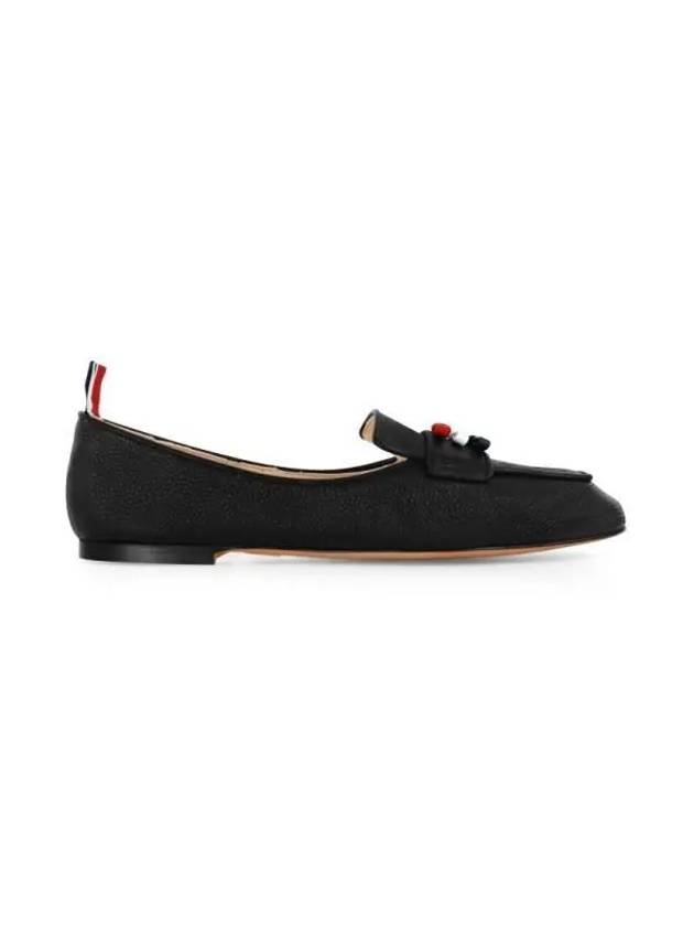 Women's Pebble Grain Leather Flexible Leather Sole 3 Bow Loafer Black - THOM BROWNE - BALAAN 3