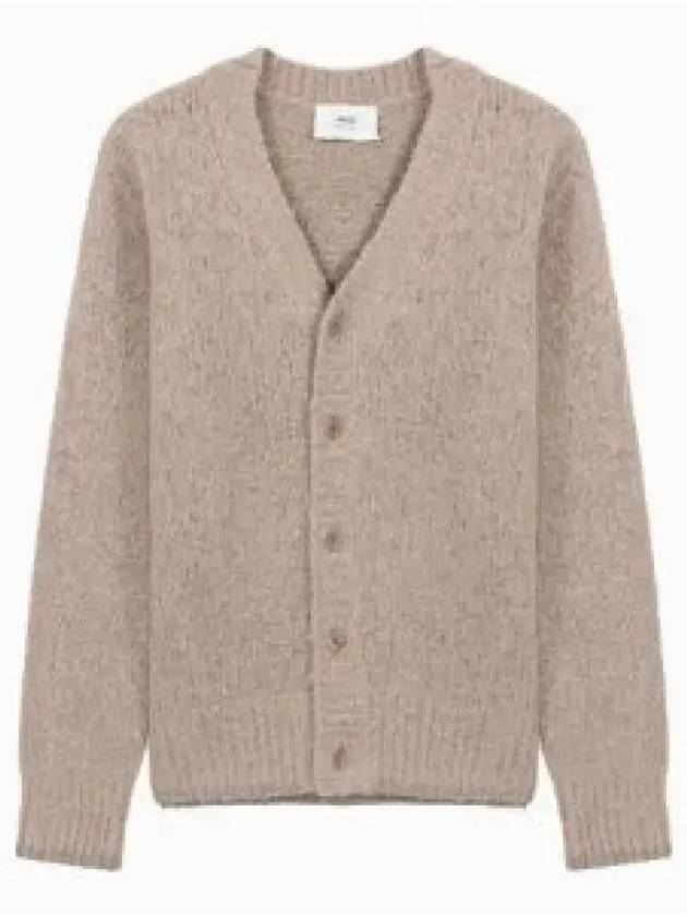 Brushed Wool Alpaca Cardigan Beige - AMI - BALAAN 2