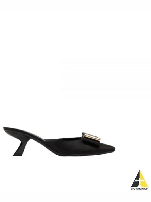 Lycia Vara Bow Satin Mule Heels Black - SALVATORE FERRAGAMO - BALAAN 2