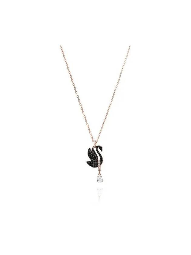 Iconic Swan Pendant Necklace Black Rose Gold - SWAROVSKI - BALAAN 2