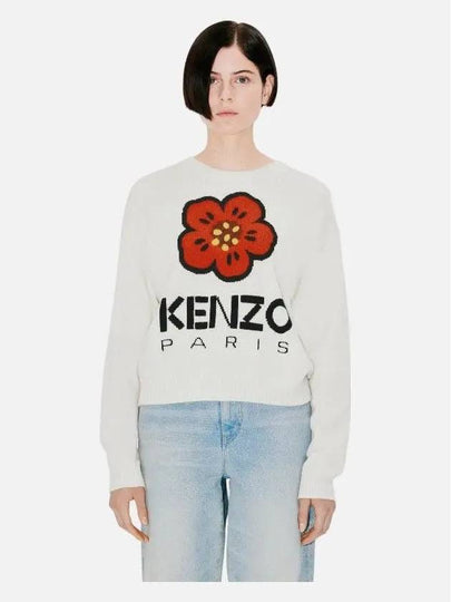 Boke Flower Logo Wool Knit Top White - KENZO - BALAAN 2