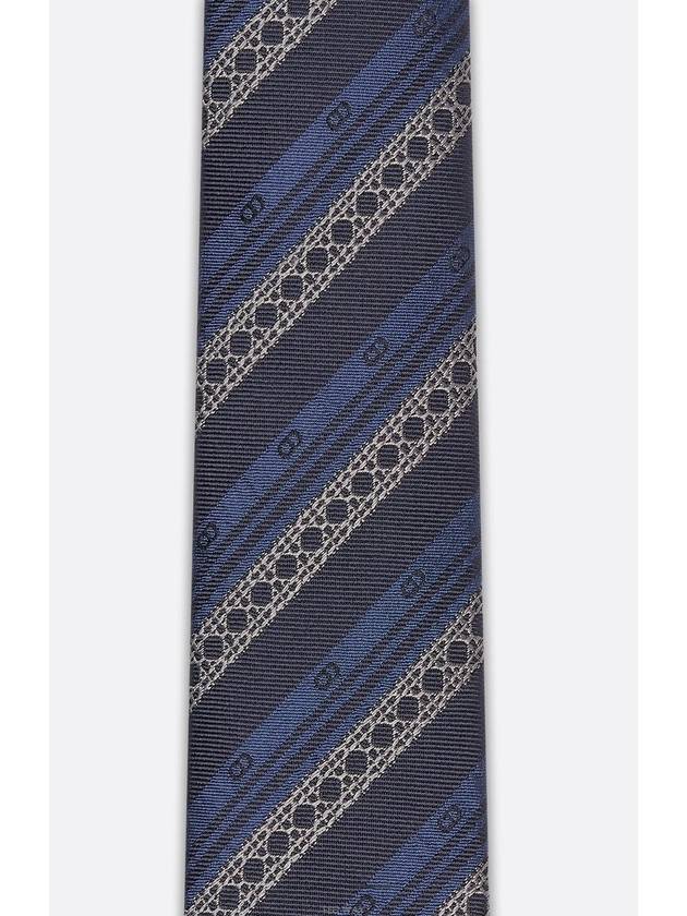 Striped Cannage Tie Navy Blue White Silk - DIOR - BALAAN 3