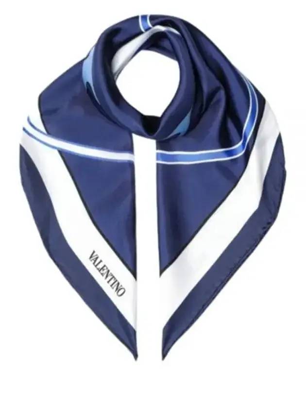 V Logo Silk Muffler Blue - VALENTINO - BALAAN 1