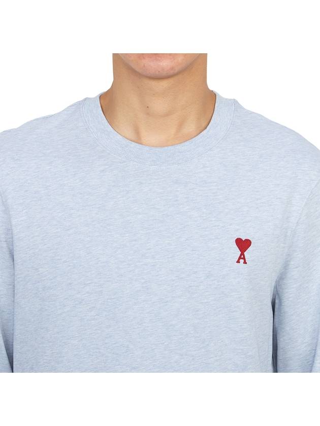 Chain Stitch Heart Logo Long Sleeve T-Shirt Blue - AMI - BALAAN 6