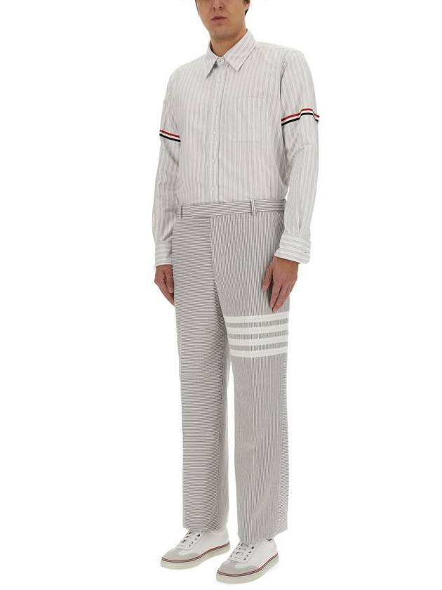 Stripe Oxford Armband Long Sleeve Shirt Grey - THOM BROWNE - BALAAN 3