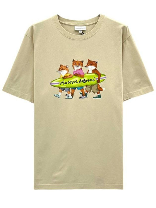 Surfing Foxes Logo Print Short Sleeve T-Shirt Beige - MAISON KITSUNE - BALAAN 2