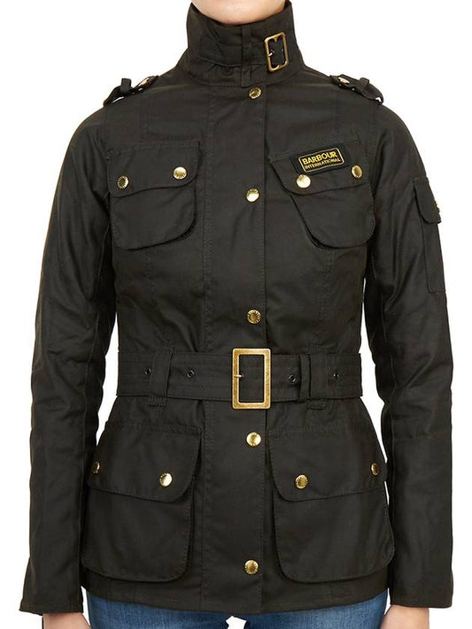 Women's International Logo Patch Wax Jacket Green - BARBOUR - BALAAN.