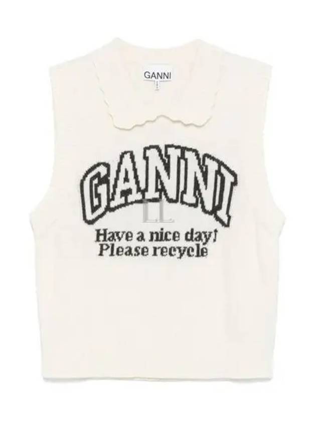 Women's Collar Neck Logo Knit Vest Ivory - GANNI - BALAAN 2