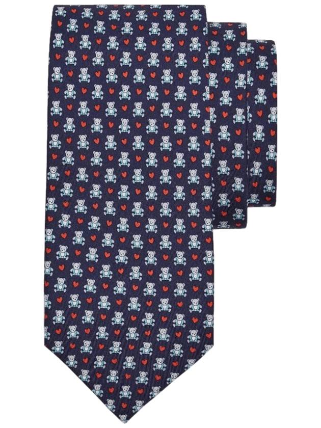 Men's Teddy Bear Print Silk Tie Navy - SALVATORE FERRAGAMO - BALAAN 1