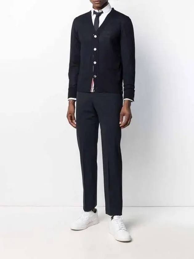 Men's Navy Classic Three-Stripe Backstripe Wool Cardigan - THOM BROWNE - BALAAN 7