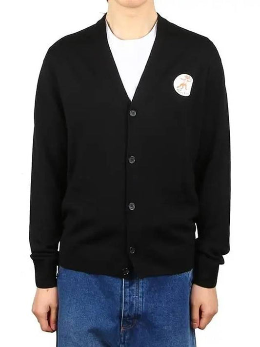 Oly Flower Fox Patch Classic Cardigan Black - MAISON KITSUNE - BALAAN.